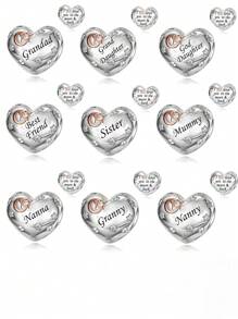 HuooNew 1pc Exquisite 925 Sterling Silver "I Love You To The Moon And Back" Heart Shaped Beaded Charm, Suitable For Family, Party & Gift - Silver - View 1