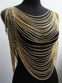 鍍金鑽石及多層流蘇胸鏈,適用於多種上衣 - 金色 - 查看 3