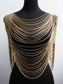 鍍金鑽石及多層流蘇胸鏈,適用於多種上衣 - 金色 - 查看 4