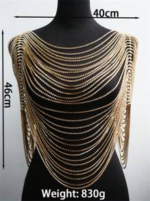 鍍金鑽石及多層流蘇胸鏈,適用於多種上衣 - 金色 - 查看 2