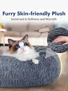 1pc HUITAIYANG Plush Solid Color Non-Detachable Pet Nest, Soft & Comfortable, Machine Washable, Suitable For Cats & Small/Medium Dogs, For Daily Use And Outdoor Carrying - Dark Grey - View 10