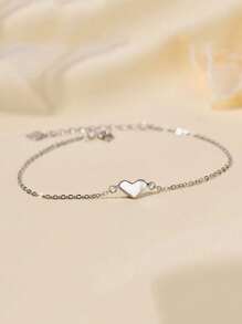 1 件純銀 S925 光面銀復古簡約可愛甜美優雅愛心超薄手鍊女士日常生活珠寶禮物