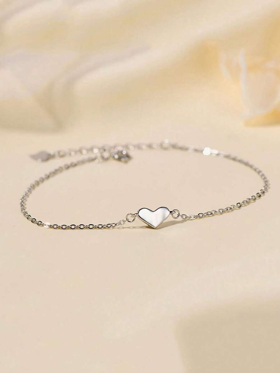 1 件純銀 S925 光面銀復古簡約可愛甜美優雅愛心超薄手鍊女士日常生活珠寶禮物