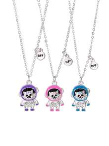 3入組時尚卡通貓和動物方形氧化鋯項鍊,bff、女友、可愛的太空貓墜飾首飾,聖誕禮物 - 彩色 - 查看 10