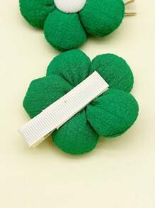 1對綠色花朵髮夾,可愛側夾適用於日常使用 - 綠色 - 查看 3