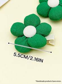 1對綠色花朵髮夾,可愛側夾適用於日常使用 - 綠色 - 查看 4