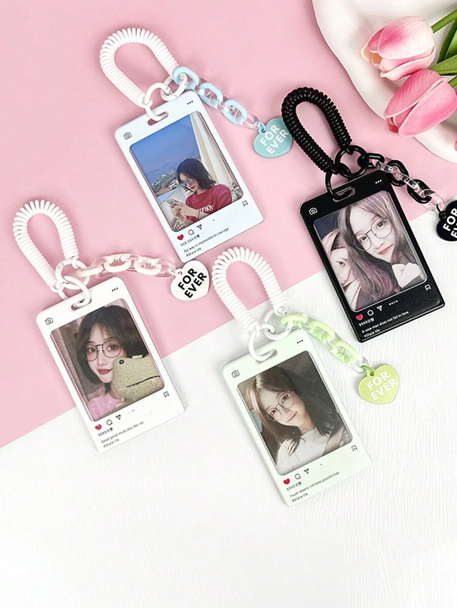 1個學生證、透明相片卡用對話氣泡設計的亞克力卡套,diy配件,包括鑰匙扣、彈性繩和鏈子吊飾 - 彩色 - 查看 1