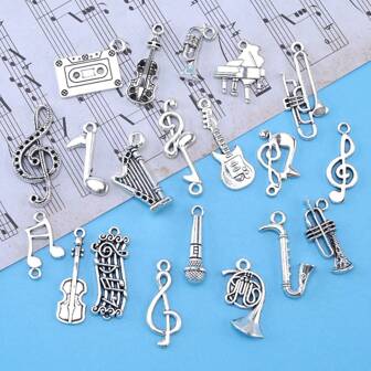 20 Colgantes De Aleación De Notas De Guitarra Y Instrumentos Musicales Plateados Antiguos, Colgantes De Mezcla Aleatoria De Saxofón Con Micrófono De Piano Para Collares, Pulseras, Pendientes Y Fabricación De Joyas