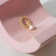 925純銀箍耳環配可愛的糖果藍色琺瑯心形吊墜耳環,金色女孩派對珠寶,適合聖誕禮物,生日派對,休閒場所,經典珠寶耳環 - 珊瑚粉 - 查看 3