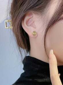 VceTd 一套 3 件简约清新的幸运草和花瓣设计项链和耳环套装，适合女性日常佩戴或作为情人节礼物套装 - 金黃色 - 查看 5