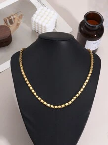 1pc Simple 24k Gold-Plated Copper Round Pendant Handmade Chain Necklace, Various Lengths, Suitable For Both Men And Women's Daily Wear