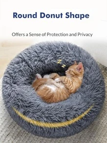 1pc HUITAIYANG Plush Solid Color Non-Detachable Pet Nest, Soft & Comfortable, Machine Washable, Suitable For Cats & Small/Medium Dogs, For Daily Use And Outdoor Carrying - Dark Grey - View 5