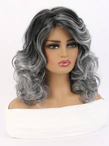 女士时尚自然中长波浪黑色至银灰色 16 英寸合成纤维假发带刘海，适合中老年母亲日常佩戴、婚礼、生日、节日、化妆舞会、万圣节服装和派对 - 彩色 - 查看 4