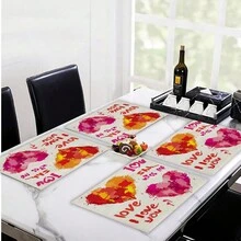 4入組情人節餐墊套裝包括2塊心型印花墊子,防熱廚房桌墊用於派對婚禮晚宴裝飾、餐桌配件、廚房用品、家居裝飾、禮品 - 紅色 - 查看 10