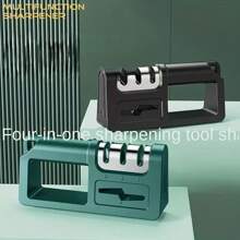 1個新四合一鑽石磨刀器,多功能家用手動快速磨刀工具,適用於廚房刀具、剪刀、刀片開啟 - 黑色 - 查看 11