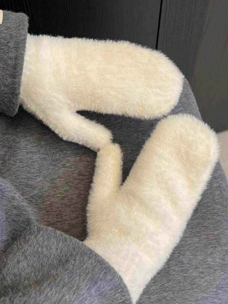 1對加厚保溫女式手套,適用於秋冬戶外活動,2023年新品 - 白色 - 查看 1