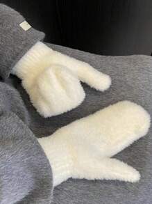 1對加厚保溫女式手套,適用於秋冬戶外活動,2023年新品 - 白色 - 查看 2