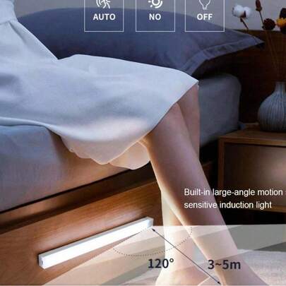 1 pièce Bande lumineuse à détecteur de mouvement intelligent LED de 10 cm/20 cm/30 cm/50 cm, éclairage de placard blanc chaud/blanc rechargeable par USB, installation magnétique, éclairage à détecteur, alimenté par batterie au lithium, convient pour armoire, placard, escalier, etc.