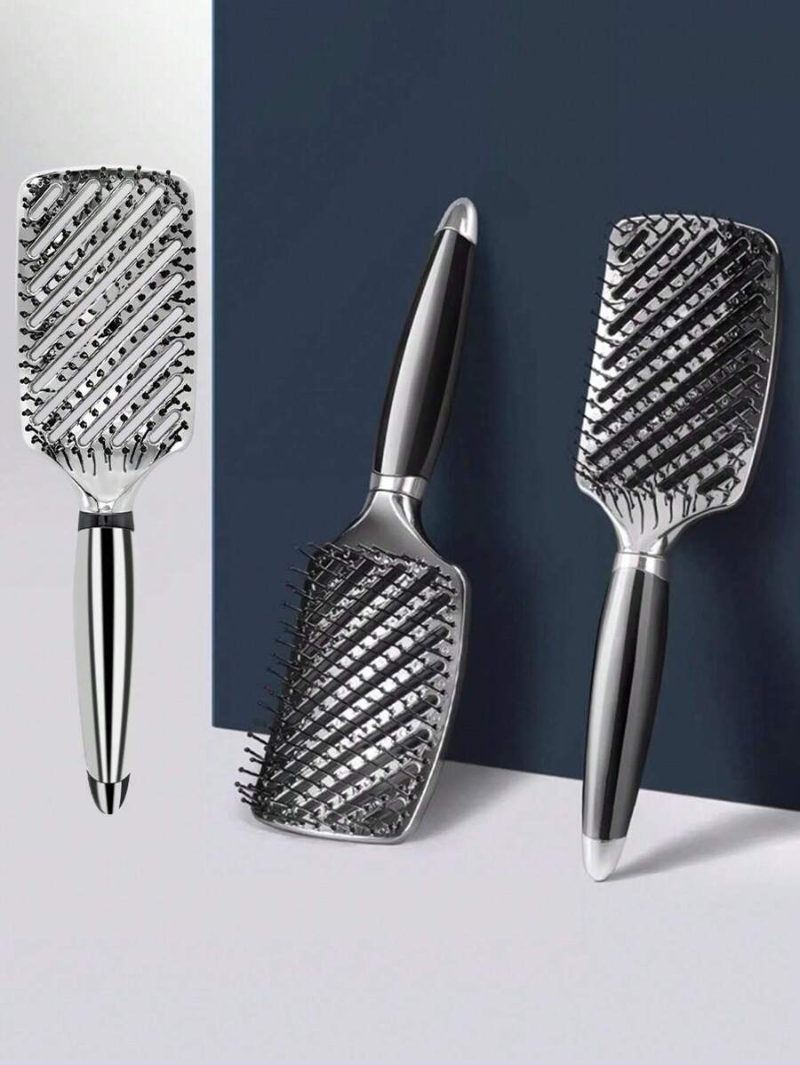 1 Pc Electroplated Styling Comb, Square Hollow Comb Hair Brush/Comb Anti-Frizz Brush For All Hair Types Quick Drying And Styling For Men And Women - Black - View 1