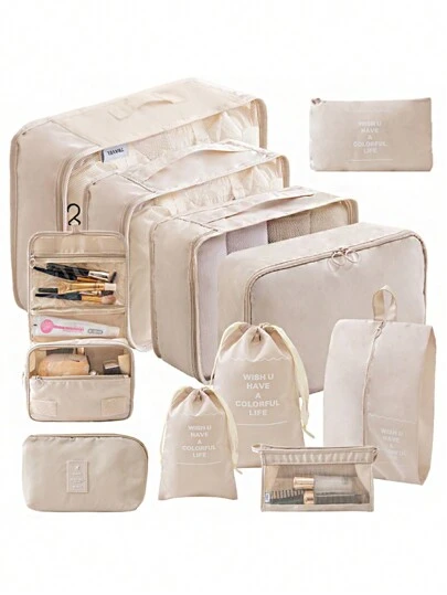 旅行包套装 11 件行李套装 打包袋 衣服 鞋子 单独袋子 旅行便携 旅行必备品 旅行背包 旅行包 行李箱 旅行装备 返校搬家袋 收纳袋