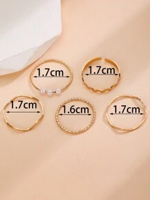 5 cái/bộ Đúng mốt Hợp kim kẽm Đồ trang trí Ngọc Trai giả Nhẫn Đối với phụ nữ Để Trang Trí Hàng Ngày - Vàng - Xem 8