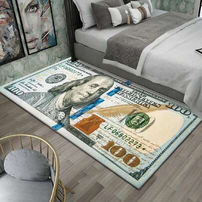 1 pieza Manta de sofá con patrón de billetes de dólar en estilo mosaico creativo, alfombra de mesa de centro, decoración de cocina/dormitorio/sala de estar, multicolor (azul/rosa/negro/gris/amarillo), alfombra impresa de alta calidad lavable, decoración de dormitorio/habitación, alfombra pequeña, manta, alfombra de exterior/jardín, alfombra de sala de estar, adecuada para primavera/verano/otoño/invierno