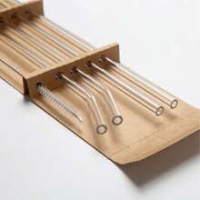 1 套（4 或 6 根吸管 + 1 把刷子）透明玻璃吸管，可加热重复使用的透明玻璃吸管，适用于冰沙、鸡尾酒和饮料 - 健康 - 包括清洁刷学校用品、圣诞礼物 - 4+1 - 查看 1