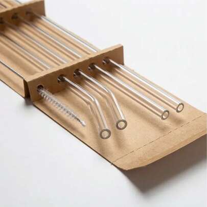 1 套（4 或 6 根吸管 + 1 把刷子）透明玻璃吸管，可加热重复使用的透明玻璃吸管，适用于冰沙、鸡尾酒和饮料 - 健康 - 包括清洁刷学校用品、圣诞礼物