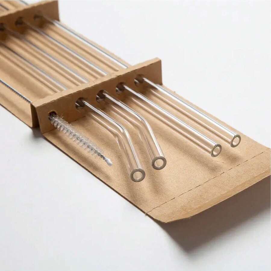 1 套（4 或 6 根吸管 + 1 把刷子）透明玻璃吸管，可加热重复使用的透明玻璃吸管，适用于冰沙、鸡尾酒和饮料 - 健康 - 包括清洁刷学校用品、圣诞礼物 - 4+1 - 查看 1