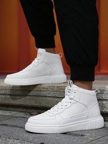 Men's Color Block Leather Upper Skateboarding Shoes, High-Top Design, Lightweight, Waterproof, Slip-Resistant, Suitable For Daily Wear, Outdoor Activities, Hiking