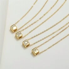 A Fashionable And Versatile Women's Pendant Necklace With 26 English Letters Copper Plated Gold Micro Inlay Zirconia Three-Dimensional Dice Block Assembly Pendant Collarbone Chain - Gold - View 5