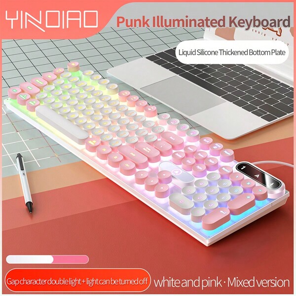 Yindiao Beleuchtete Kabelgebundene Tastatur, Gaming Tastatur Für Büro, Desktop Und Laptop