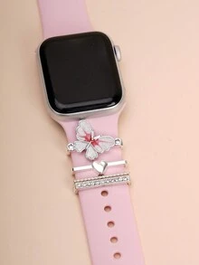 4 件/套金属猩红色和白色蝴蝶表带饰物装饰环兼容 表带配件兼容 Galaxy Watch 系列表带饰物 - 彩色 - 查看 4