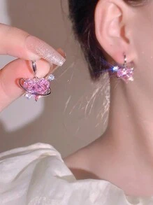 3入組流行的簡約粉色鑽石心形項鍊,耳環和耳釘套裝,適用於女性假日派對、約會、禮物、日常佩戴 - 金黃色5843202HB - 查看 2