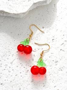 1對時尚可愛的櫻桃裝飾耳環,適合女性日常穿戴 - 彩色 - 查看 3