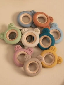 1入組寶寶矽膠木製咬咬環,可愛的小熊嬰兒餵養紓壓牙齒玩具,新生兒健康護理,寶寶配件 - 粉色 - 查看 3