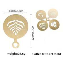 4入組花卉印花咖啡模具 - 4入組印花摩卡,拿鐵和卡布奇諾的花印花類型 - 加厚的咖啡牛奶泡沫機和花卉噴霧模板 - 為你的咖啡加個人風格,簡單而有趣的方式 - 金色 - 查看 6