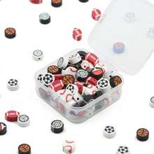 50入組拼盒裝10mm運動系列混色高分子粘土珠子,包括隨機高分子粘土間隔珠,適合diy手鐲,項鍊,耳環和珠寶製作 - 一包裝 - 查看 11