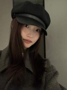 1 件女用黑色聚酯纖維英式貝雷帽雲形帽簷 - 黑色 - 查看 3