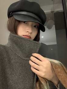 1 件女用黑色聚酯纖維英式貝雷帽雲形帽簷 - 黑色 - 查看 2