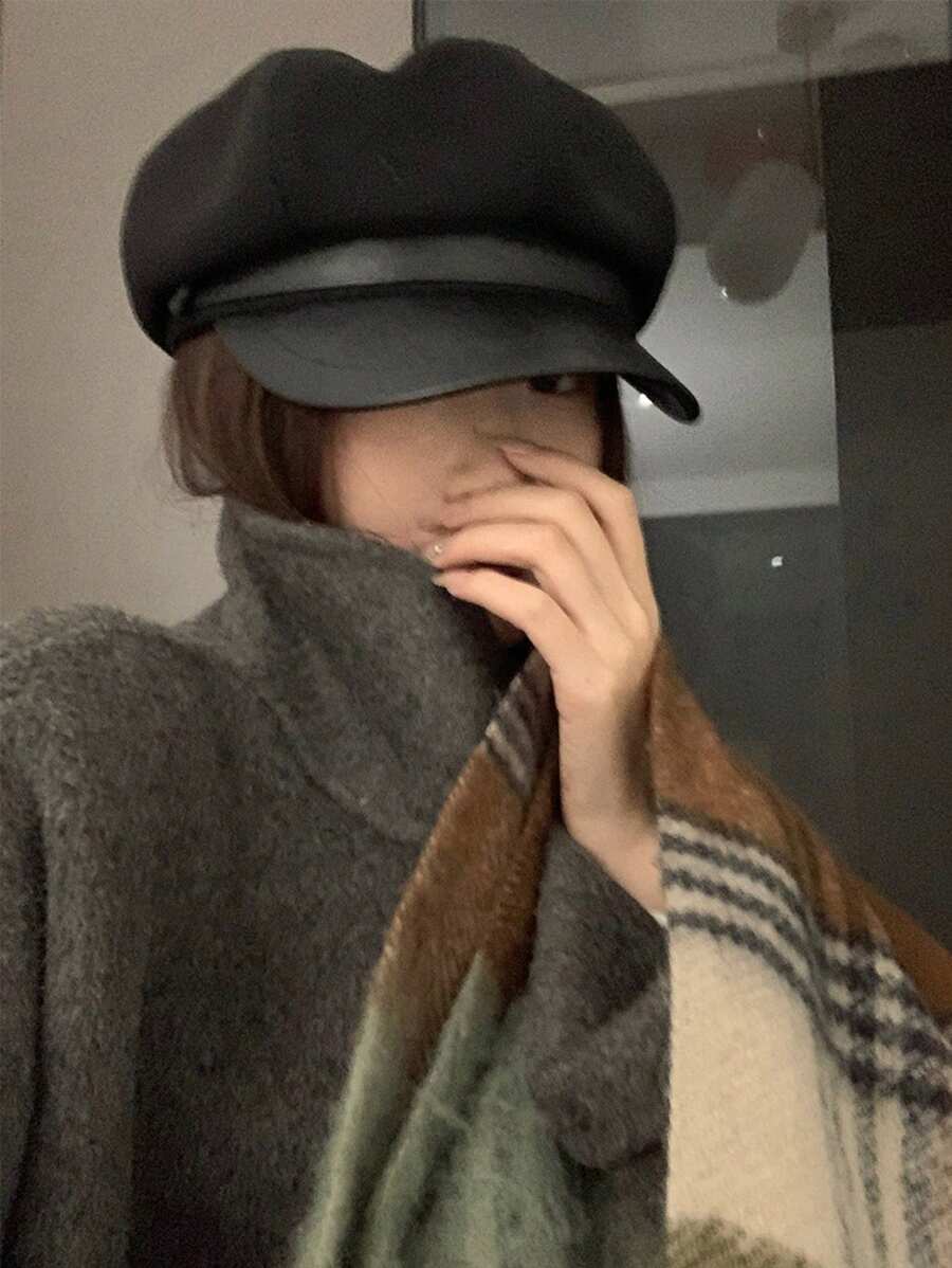 1 件女用黑色聚酯纖維英式貝雷帽雲形帽簷 - 黑色 - 查看 1