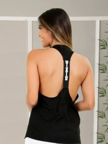 Plain Fitness Tank Top With Elastic Back 8282 - màu đen - Xem 3