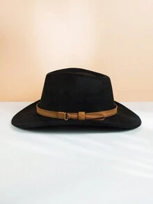 1 件裝男士時尚復古簡約皮帶扣裝飾純色絨面革帽子,非常適合派對和戶外裝飾和佩戴 - 黑色 - 查看 4