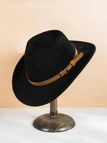 1 件裝男士時尚復古簡約皮帶扣裝飾純色絨面革帽子,非常適合派對和戶外裝飾和佩戴 - 黑色 - 查看 2