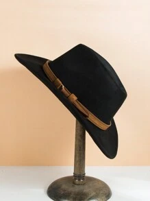 1 件裝男士時尚復古簡約皮帶扣裝飾純色絨面革帽子,非常適合派對和戶外裝飾和佩戴 - 黑色 - 查看 1