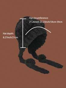 兒童針織熊帽,冬季或春季保暖舒適,適用於寒冷的秋冬季節,可愛的熊設計帶毛絨襯裡和加厚的耳瓣,美觀的毛球冬帽 - 黑色 - 查看 2