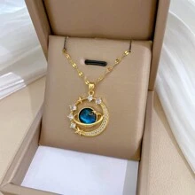 1pc Titanium Steel Studded Celestial Galaxy Collarbone Necklace (Box Not Included) - Multicolor - View 3