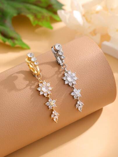 1pc Non-Piercing Navel Ring With 18 Zirconia Inlay And A Row Of 3 Cz Decoration For Women's Daily Wear