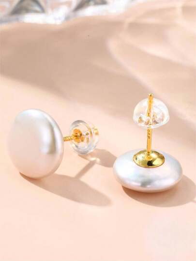 1 par de pendientes únicos de perlas de agua dulce naturales blancas de 12-14mm con forma de botón, regalo perfecto para su novia en el Día de San Valentín, joyería de boda, joyería de novia, joya de vacaciones de San Valentín