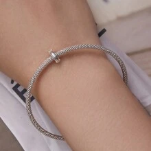 bamoer 1 PC 925 Sterling Silver Silicone Spacer Beads Simple Feather Stopper Beads For Women Girl Bracelet And Necklace DIY Fine Jewelry